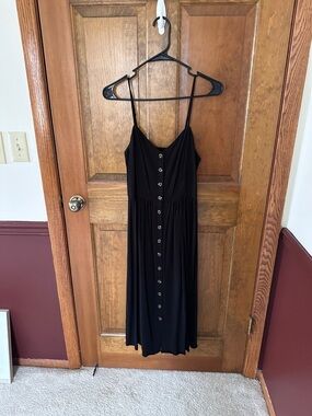 Black Button-Front Spaghetti Strap Midi Dress